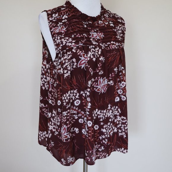 ANN TAYLOR LOFT Size 10 Maroon Beige Tan Skirt Blouse Set Sleeveless Career - Picture 6 of 14